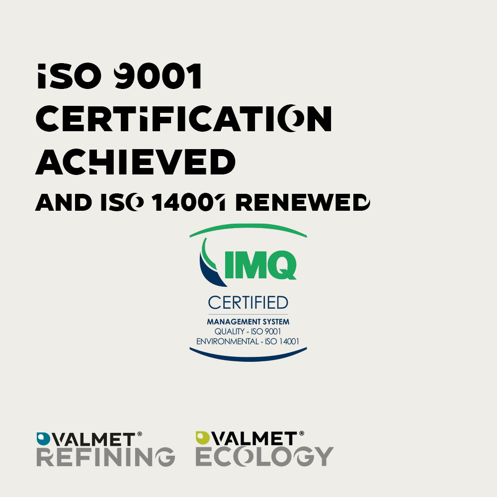 Valmet S.r.l Achieves ISO 9001 Certification and Renews ISO 14001